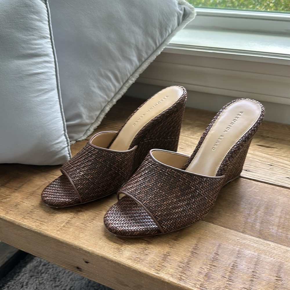Veronica Beard Dali Woven Leather Wedge Sandals